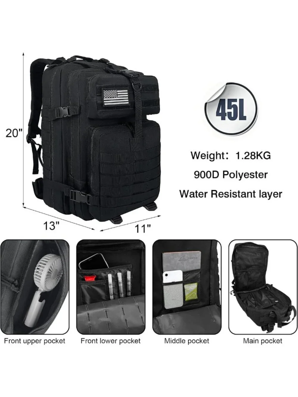 45L Military Tactical Backpack - Heavy Duty Molle 3-Day Assault Pack for Hiking